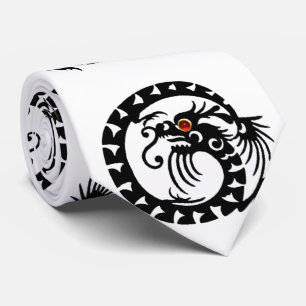 Gravata DRAGÃO SERPENTE RUBI, preto e branco vermelho