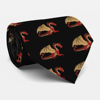 Gravata Dragão Vermelho e Dourado