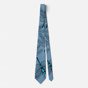 Gravata Dragonfly Aqua Blue Mens Neck