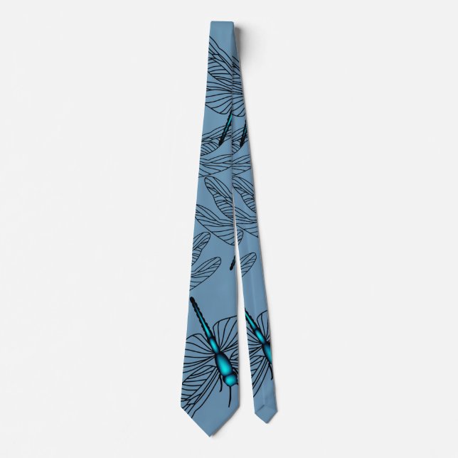 Gravata Dragonfly Aqua Blue Mens Neck (Frente)