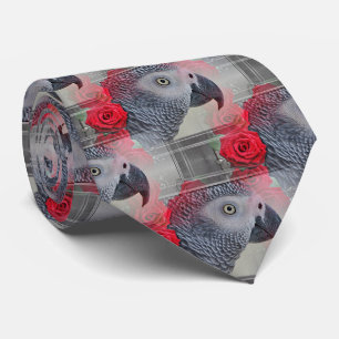 Gravata Dreamy African Grey with Red Roses