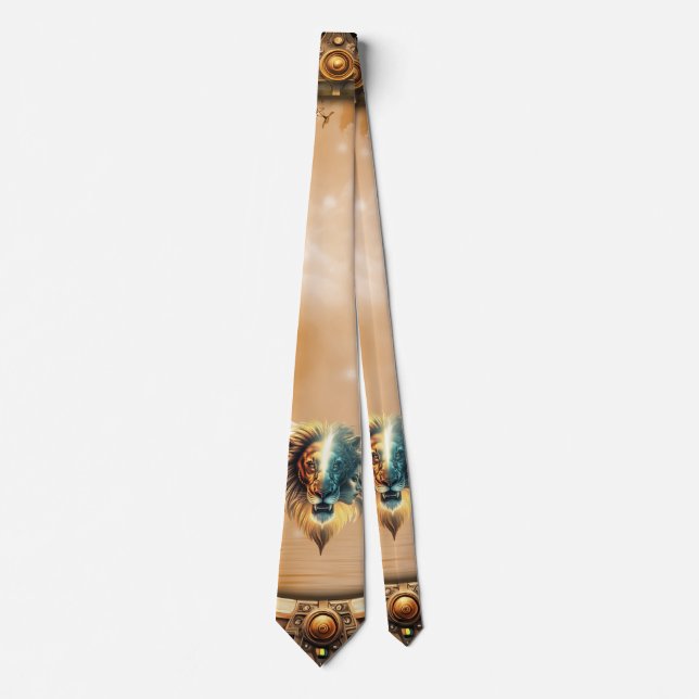 Gravata Dualidade de Força, Leão e Mulher. (Frente)