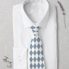 Gravata Dusty Blue and White Harlequin Diamond Tie