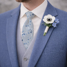Gravata Dusty Blue Floral Pattern Wedding Tie