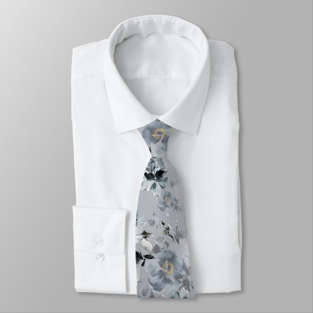 Gravata Dusty Blue Floral Wedding Tie (Amarrado)
