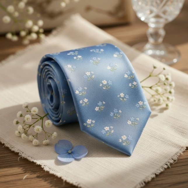 Gravata Dusty Blue Micro Floral Wedding Pattern (Criador carregado)