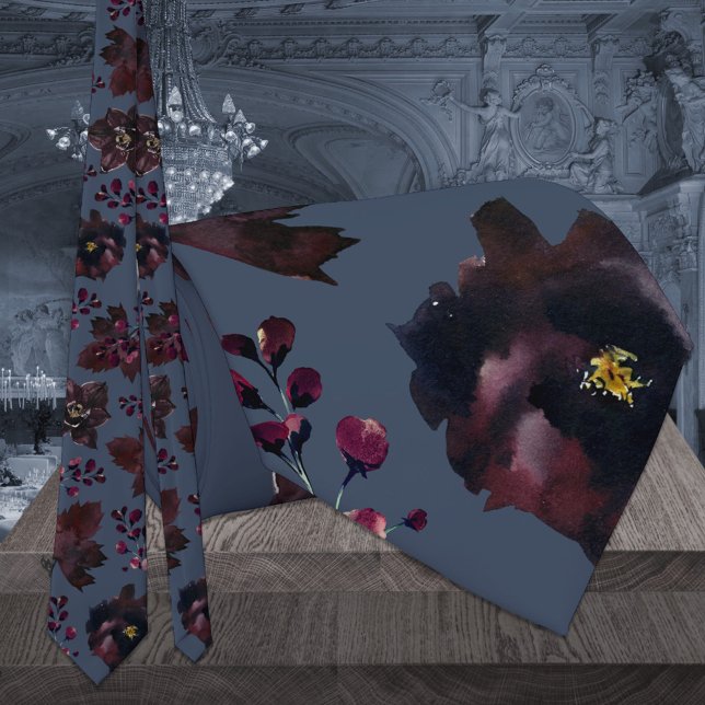 Gravata Dusty Marinho Azul Bordeaux Casamento Floral (Criador carregado)