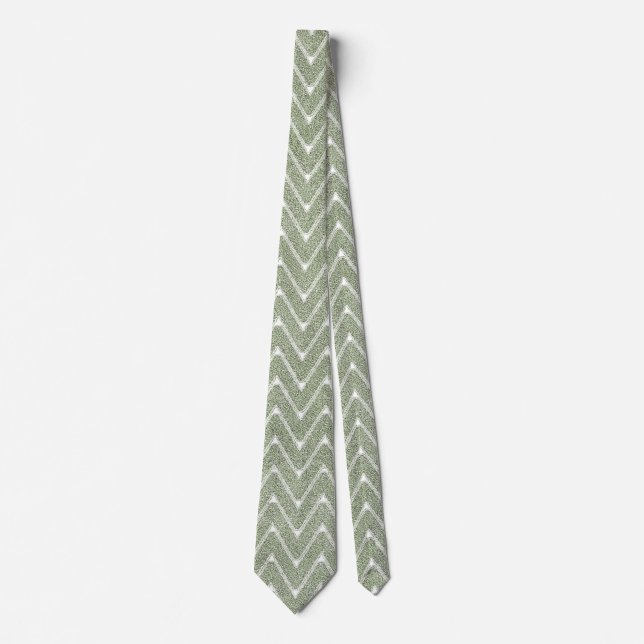 Gravata Dusty Sage Green Chevron Patterno (Frente)
