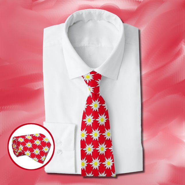 Gravata Edelweiss Flower Pattern Red Tie (Criador carregado)