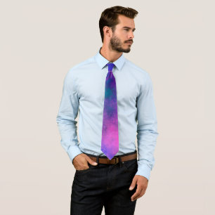 Gravata Efeito Splatter de Tinta Galáxica Rosa e Azul