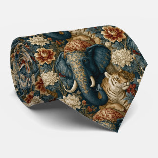 Gravata Elefante Cerimonial Pintado Azul-Marinho e Dourado
