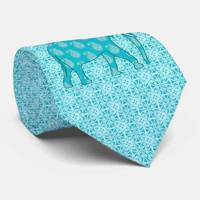 Gravata Elefante de Paisley - turquesa e aqua (Rolled)