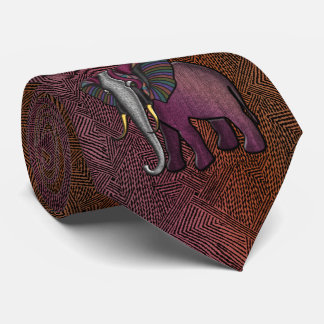Gravata Elefante de retalhos africano (ameixa, laranja, Ci