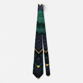 Gravata Elegance Geometry - negro, verde esmeralda, oro