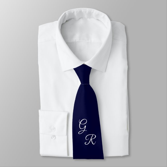 Gravata Elegance in Dark Blue and White:  Neck Tie (Amarrado)