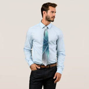 Gravata Elegance Modern Blue Cinza White Fractal Art Flowe