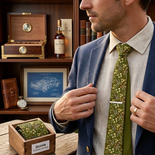 Gravata Elegância Floral Verde Oliva (Criador carregado)