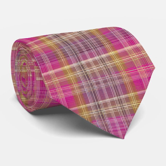 Gravata Elegant and classic Pink Plaid Gingham Pattern (Rolled)