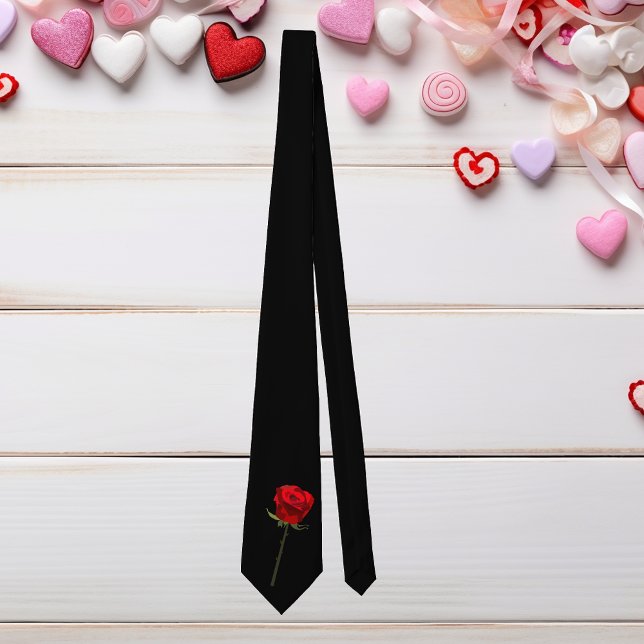 Gravata Elegant Black Red Long Stem Rose Valentine's Day (Criador carregado)