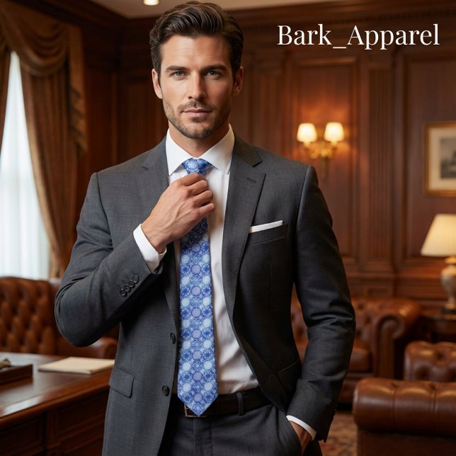 Gravata Elegant Blue & White Winter Snowflake Pattern Gift (Criador carregado)