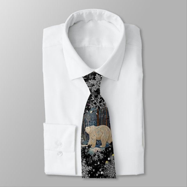 Gravata Elegant Christmas white polar bear snowflakes (Amarrado)