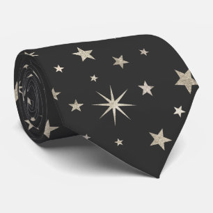 Gravata Elegant Classy Charcoal Grey Silver Stars Monogram