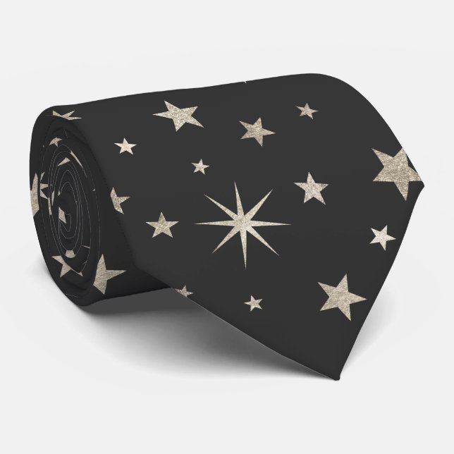 Gravata Elegant Classy Charcoal Grey Silver Stars Monogram (Rolled)