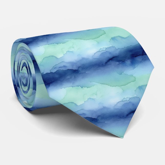 Gravata Elegant Coastal and Moody Blues Dynamic Watercolor (Rolled)