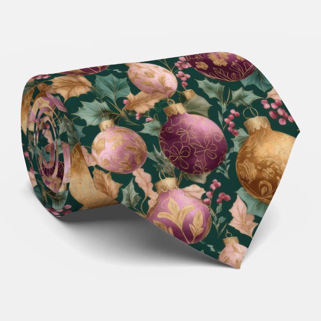Gravata Elegant Festive Christmas Baubles Pattern  (Rolled)