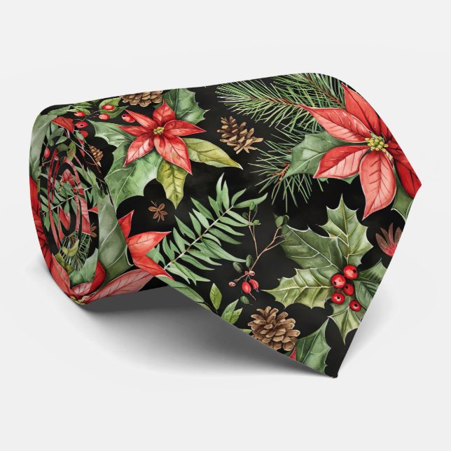 Gravata Elegant Festive Christmas poinsettia Pattern (Rolled)