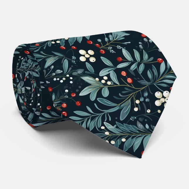 Gravata Elegant Festive Dark Green Christmas Leave Pattern (Rolled)