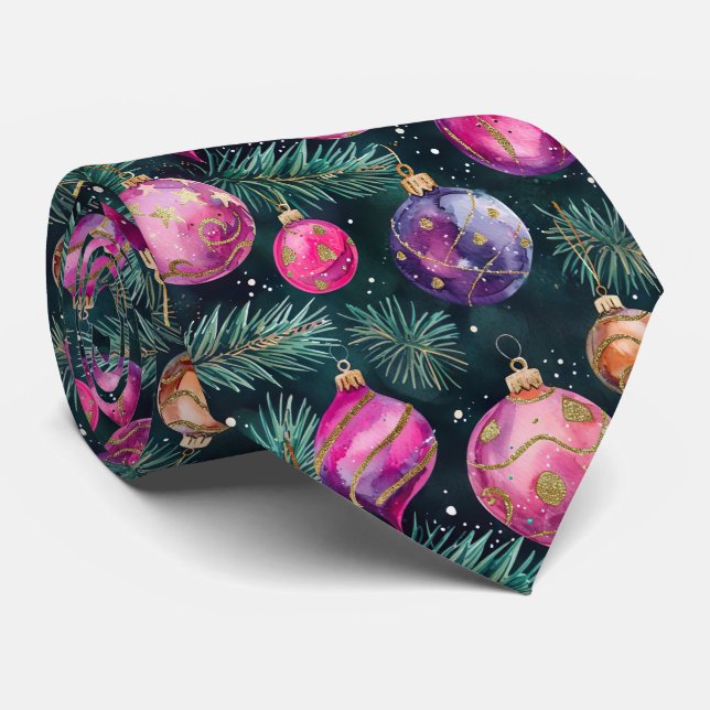 Gravata Elegant Festive Pink Christmas Baubles Pattern (Rolled)