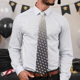 Gravata Elegant Graduation Tie Gold Mortarboard Pattern