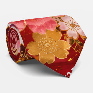 Gravata Elegant Japanese Floral Necktie | Red Kimono Inspi