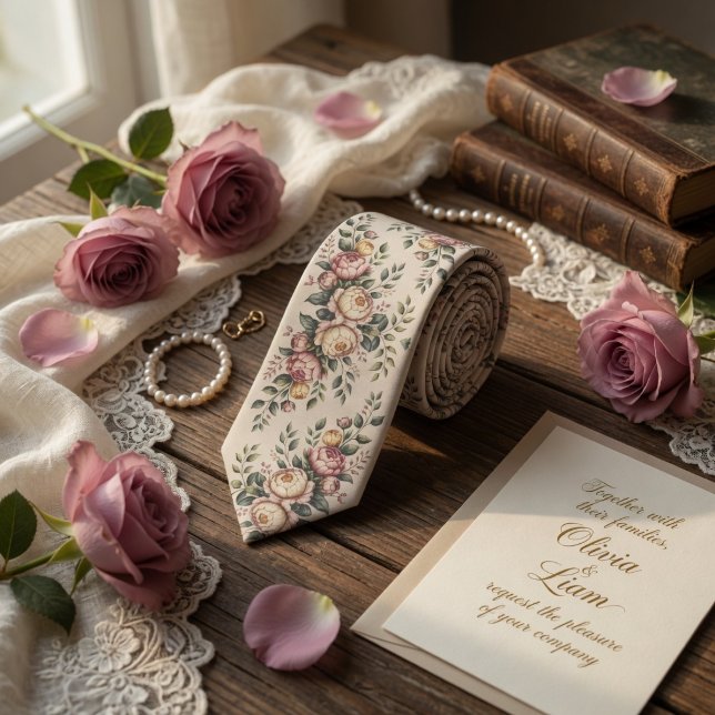 Gravata Elegant Mauve Rose Vintage Floral  (Criador carregado)