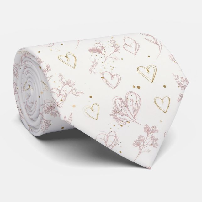 Gravata Elegant Minimal Valentine Hearts Seamless Pattern  (Rolled)