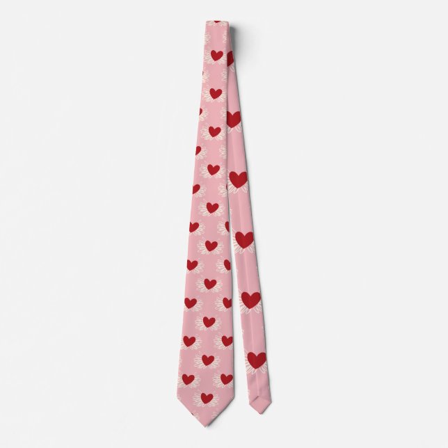 Gravata Elegant Modern Pink and White Doodle Heart Pattern (Frente)