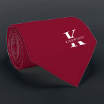 Gravata Elegant Monogram Bright Burgundy | White|One-Sided<br><div class="desc">An elegant necktie featuring a bold white monogram across a bright burgundy background.  On top of this monogram sits your first or last name spelled out in all capitals.  Over 40  unique colors are available in both one-sided and two-sided versions. You can browse them by clicking the collection link.</div>