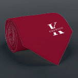 Gravata Elegant Monogram Bright Burgundy | White|One-Sided<br><div class="desc">An elegant necktie featuring a bold white monogram across a bright burgundy background.  On top of this monogram sits your first or last name spelled out in all capitals.  Over 40  unique colors are available in both one-sided and two-sided versions. You can browse them by clicking the collection link.</div>