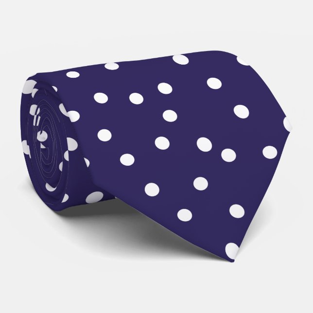 Gravata Elegant Navy Blue White Dots Pattern Groom Gift   (Rolled)