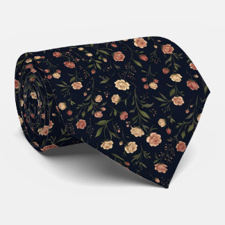 Gravata Elegant Navy Vintage Floral Tie Pattern