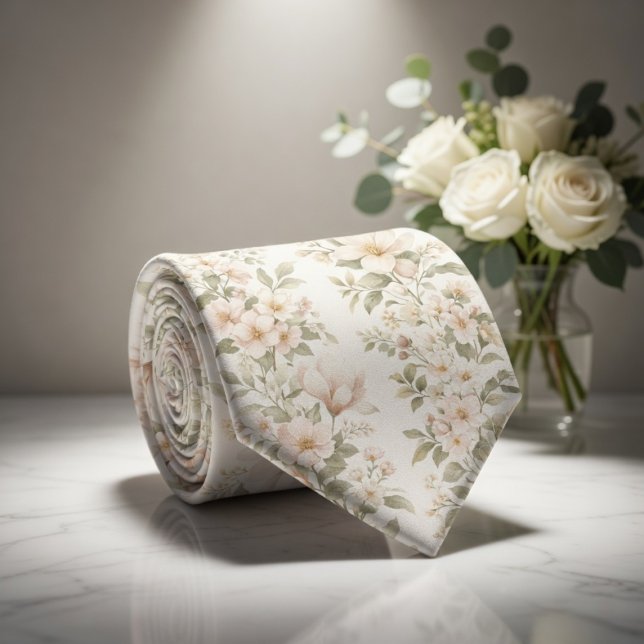 Gravata Elegant Pastel Floral  Pattern on Soft White (Criador carregado)