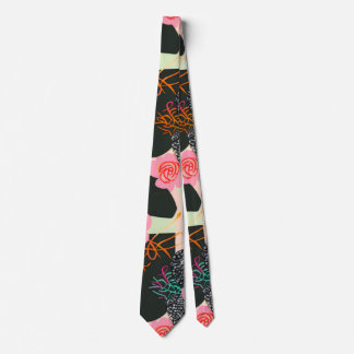 Gravata Elegant Pink and Black Floral Pattern Tie