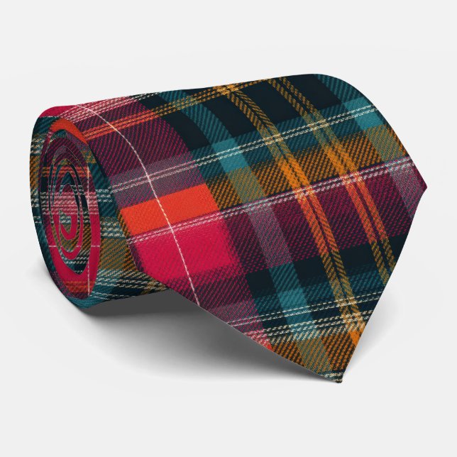 Gravata Elegant Pink and Blue Plaid Gingham Pattern (Rolled)