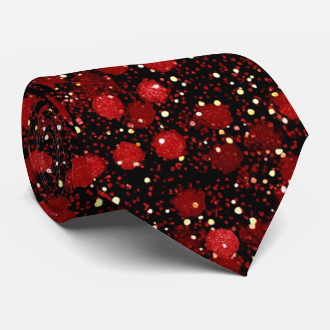 Gravata Elegant Red Confetti on Black Glitter Style (Rolled)