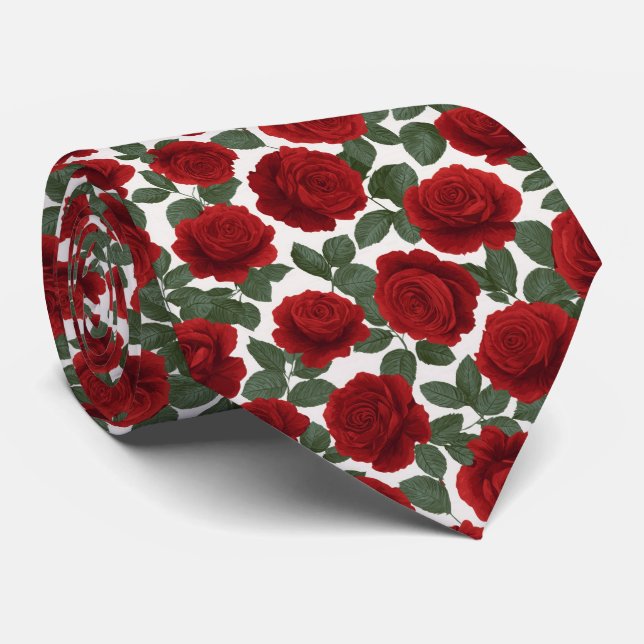 Gravata Elegant Red Rose Seamless Floral Pattern (Rolled)