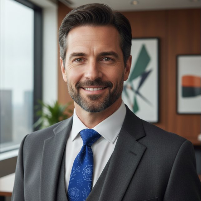 Gravata Elegant Royal Blue Floral Minimalism (Criador carregado)