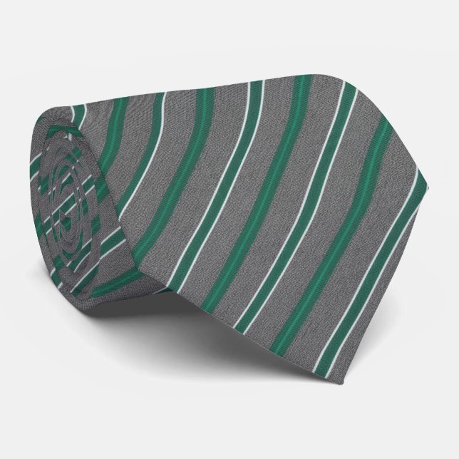 Gravata Elegant Teal Green & Silver Diagonal Striped (Rolled)