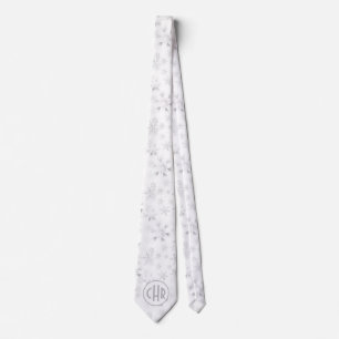 Gravata Elegant White Winter Snowflakes