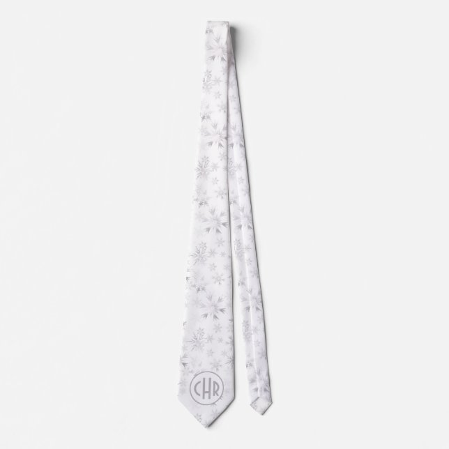 Gravata Elegant White Winter Snowflakes (Frente)
